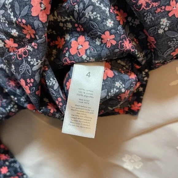 OSHKOSH B'Gosh Girls 4 Top Shirt Pleated Front Navy Blue Pink Floral Print - Picture 5 of 9